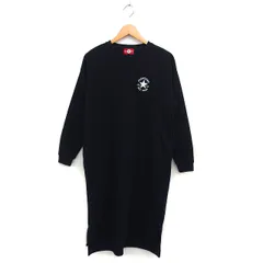 コンバース CONVERSE ALL STAR 裏起毛 ルームワンピース ゆったり ロング スリット リブ ロゴ刺繍 長袖 M 黒 ブラック /NT33