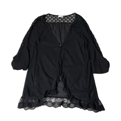 axes femme アクシーズファム  ガウンカーディガン M ブラック レース シアー 透け感 フリル 七分袖 リボン