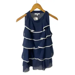 ナラカミーチェ NARA CAMICIE ティアード ノースリーブ ブラウス シャツ 肩リボン フリル 1 ネイビー ■GY43