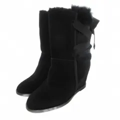 ランバンオンブルー LANVIN en Bleu ショートブーツ 23.5cm シューズ ハイヒール ウェッジソール リボン 裏ボア 黒 ブラック /AE ■WY