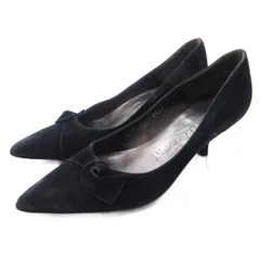 サルヴァトーレフェラガモ Salvatore Ferragamo スエード パンプス ポインテッドトゥ ヒール 黒 ブラック 5 約22.5cm IBO81