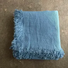 48 アソースメレ ASAUCE MELER リネン　LINEN　 麻 大判 ストール ブルー お呼ばれ　デート　オフィスカジュアル　食事会　可愛い　お出かけ　上品　ロンハーマン RHC Ronherman