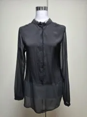 순쿠 ブラック シースルー ロングスリーブ ブラウス