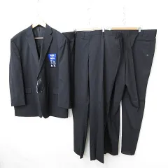 スーツ セットアップ 3点セット ジャケット テーラード シングル スラックス 2枚 ストライプ 背抜き 吸水速乾 大きいサイズ 紺 ネイビー 131KE7