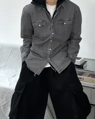 リーバイス グレー ブラックデニム ウェスタン シャツ L