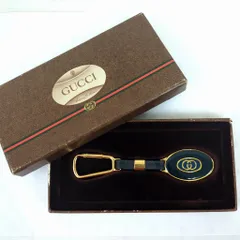 グッチ オールドグッチ インターロック キーホルダー ゴールド ネイビー ヴィンテージ イタリア製