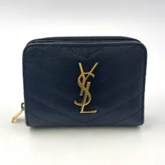 YVES SAINT LAURENT モノグラム ジップアラウンド キャビアスキン ブラック 財布 ゴールド