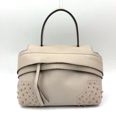 TOD'S ウェーブ ショルダーバッグ レザー グレーベージュ ハンドバッグ シルバー