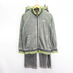 プーマ PUMA セットアップ 上下 ベロア ジャケット 長袖 ジップアップ パンツ ロング丈 ロゴ S グレー スポーツウェア ※EKM