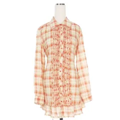 ピンクハウス PINK HOUSE ピコ加工 フリルチェック シャツワンピース チュニック 長袖 ピンク P010KFB06