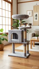 【最終在庫セール】大型多層キャットタワー 猫用設計 - 丈夫な固定式キャットツリー、ロープ付き爪とぎ、多機能広々ハンモック＆クライミングプラットフォーム付き。組み立て必要。広いスペースの猫に適しています。高さ92センチ