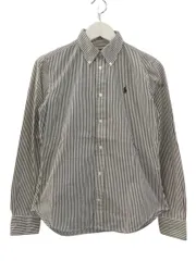 ラルフローレン RALPH LAUREN シャツ 長袖 ボタンダウン ストライプ ホワイト ブラック 綿 コットン スリムフィット 11号 トップス
