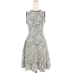 ケイトスペード KATE SPADE レオパード ジャガードワンピース ドレス S ホワイト/ブラック 白 黒 NJMU4976 国内正規