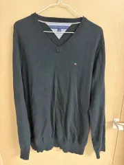 Tommy Hilfiger トミーヒルフィガー Vネック ニット ブラック L