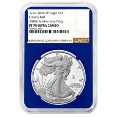 プレセール - 2026-W プルーフ $1 アメリカン シルバー イーグル NGC PF70UC ブラウン ラベル ブルー コア