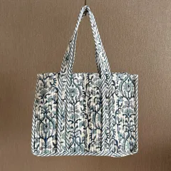 ミニトートバッグ　ブロックプリント　コットンキルト　D