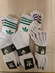 アディダス 白 3本線 クッション靴下