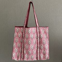 トートバッグ　コットンキルト　ピンク