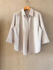 ユニクロ レディース ストライプ ブラウス 7分袖 L
