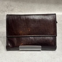 Christian Dior クリスチャンディオール Dior ディオール トロッター ロゴ総柄 型押し エナメル コンパクトウォレット ゴールド金具 レディース