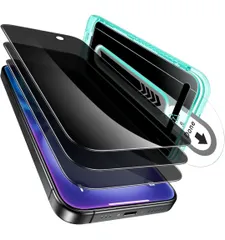 ★ESR iPhone 16 ガラスフィルム iPhone 15 ガラスフィルム 3パック 覗き見防止見スクリーン いphone16 保護フィルム アンチスパイ強化ガラス 保護フィルム 貼り付け簡単 フィットトレイ付き iphone 16/15 フィルム