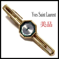 イヴサンローラン  ブランド  ネクタイピン  グリーン×ゴールド  緑 金  クリスタルデザイン  八角形  ysl  ビジネス  美品  Yves Saint Laurent
