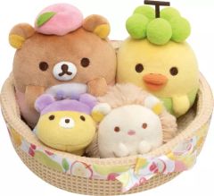 [중고] 봉제 장난감 리락쿠마 & 키이로이토리 & 쿠만바치 & 고슴도치 과일 봉제 장난감 세트 과일로 뿌려 편안한 테마 [리락쿠마]