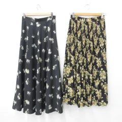 フィルム FILM アトリエメイク ATELIER MEIKU スカート 2枚セット プリーツ フレア ロング丈 花柄 黒 ブラック M