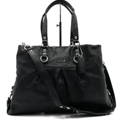 美品● COACH コーチ 2way ハンドバッグ ショルダーバッグ  ロゴ 金具 ブラック レザー