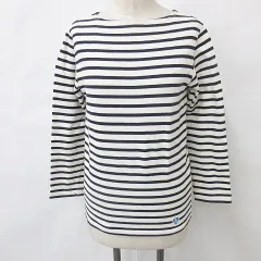 オーチバル ORCIVAL オーシバル カットソー Tシャツ 長袖 ボートネック ワッペン ボーダー 綿 アイボリー ホワイト 紺 ネイビー 0