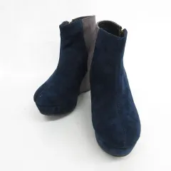 sally roux ブーツ ショートブーツ サイドジップ フェイクスエード ネイビー グレー S