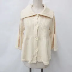 インディヴィ INDIVI ニット カーディガン 七分袖 ベルスリーブ ビックカラー 毛 アイボリー ベージュ