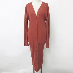 ロペ ROPE ニット カーディガン ロング丈 長袖 Vネック 釦開き リブ 綿 茶 ブラウン 38