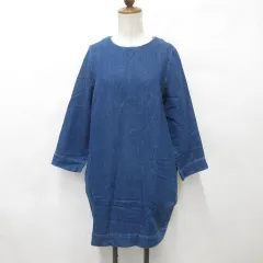 ミラオーウェン Mila Owen ワンピース チュニック 長袖 丸首 ひざ丈 デニム ストレッチ 青 ブルー 1