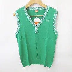 プーマ PUMA ニット ベスト ゴルフ プルオーバー Vネック ロゴ 花柄 綿 コットン 緑 水色 グリーン ブルー S