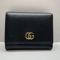 01w-6202 グッチ GUCCI  GGマーモント 三つ折りウォレット コンパクトレザー財布  箱・保存袋あり ブラック  レディース  三つ折り財布  474746  【中古品】