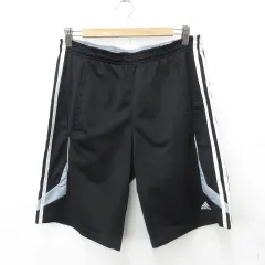 アディダス adidas ハーフパンツ スポーツウェア ロゴ ライン 黒 白 ブラック ホワイト L