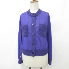 ブラーミン BRAHMIN ニット カーディガン 長袖 丸首 編地切替 紫 パープル 38