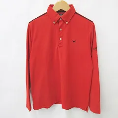 キャロウェイ CALLAWAY ゴルフ スポーツウエア ポロシャツ ボタンダウン 長袖 吸汗速乾 赤 黒 レッド ブラック 3L