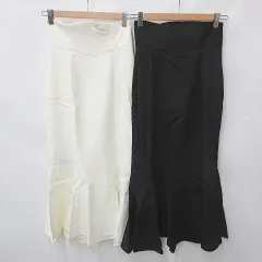 ジュノア JUNOAH スカート マーメイドスカート 2枚セット ロング丈 レースアップリボン 黒 白 ブラック ホワイト S