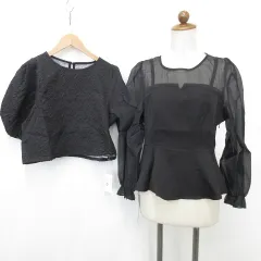 アビトーキョー ABITOKYO ヴァニーユー VANNIE U ブラウス 2枚セット 長袖 半袖 丸首 シースルー ペプラム 黒 ブラック M F