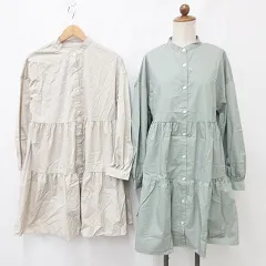 ジーユー GU ワンピース 2枚セット シャツワンピ 長袖 ティアード 緑 ベージュ グリーン S