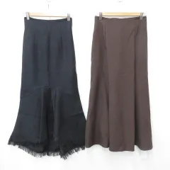 イング INGNI リゼクシー RESEXXY スカート 2枚セット フレアー ロング レースアップ テールカット フリンジ ツィード 茶 黒 ブラウン ブラック F