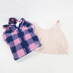 ユニクロ UNIQLO パーカ タンクトップ 2点セット フルジップ フード フリース プリント チェック カップ付 ヒートテック ピンク 紺 ネイビー M