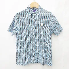 ビームスゴルフ BEAMS GOLF ポロシャツ ゴルフ スポーツウェア 半袖 ボタンダウン ストライプ 白 青 黒 ホワイト ブルー ブラック L