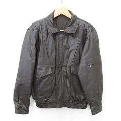 レザージャケット 革ジャン ブルゾン ジップアップ ステンカラー ラム革 柄裏地 茶 ブラウン L