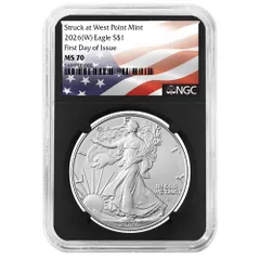 2026年 (W) $1 アメリカン シルバー イーグル NGC MS70 FDI フラッグ ラベル レトロ コア
