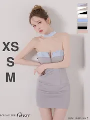 グレーブルー [GL4108-BExW-2602]【ROBE de FLEURS Glossy/ローブドフルール グロッシー】2way/ チョーカー風/ バストジップ/ タイト/ ミニドレス/ キャバドレス/ AngelR エンジェルアール