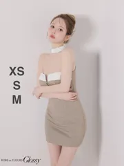 ベージュホワイト [GL4108-BExW-2602]【ROBE de FLEURS Glossy/ローブドフルール グロッシー】2way/ チョーカー風/ バストジップ/ タイト/ ミニドレス/ キャバドレス/ AngelR エンジェルアール