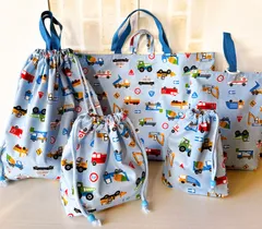 【匿名配送】ハンドメイド　入園入学5点セットNO.229 働く車柄